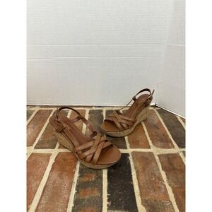 Ralph Lauren Quaylin Brown Tan Wedge Heel Sandals Strappy Open Toe Women's 6.5